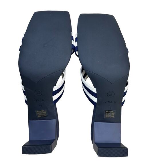 VIVAIA Womens Sz 39 Jennifer Square-Toe Block Heel Criss-Cross Navy White Sandal - Picture 12 of 14